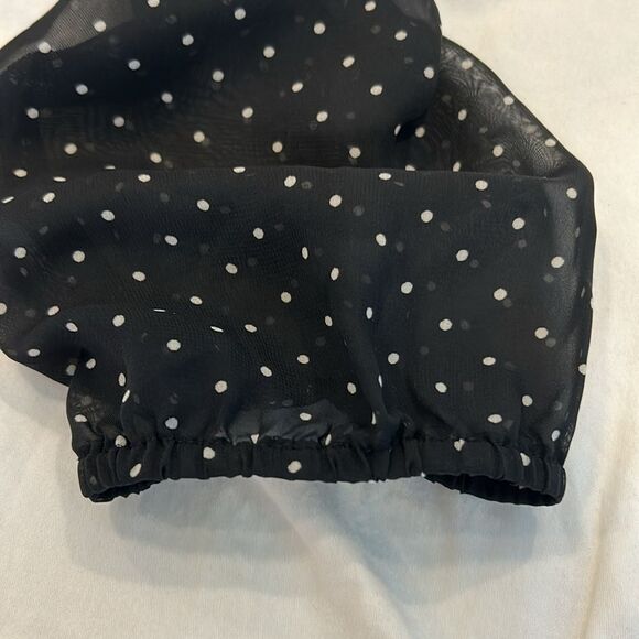 Lily Rose Women's Black & White Polka Dot Crew Neck Long Sleeves Peplum Blouse M - Picture 6 of 9